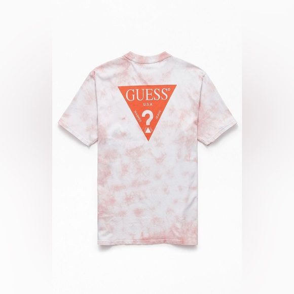 Guess Men's Pink Tie Dye Logo Graphic T-Shirt Short Sleeved Size M Casual - Picture 1 of 9